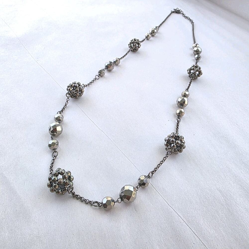 Graziano Gunmetal Long Neckace‎ Crystal Fasceted 36" Chunky Adjustable